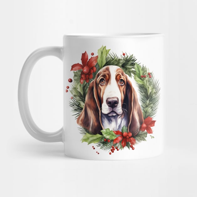 Christmas Basset Hound Dog Wreath by Chromatic Fusion Studio